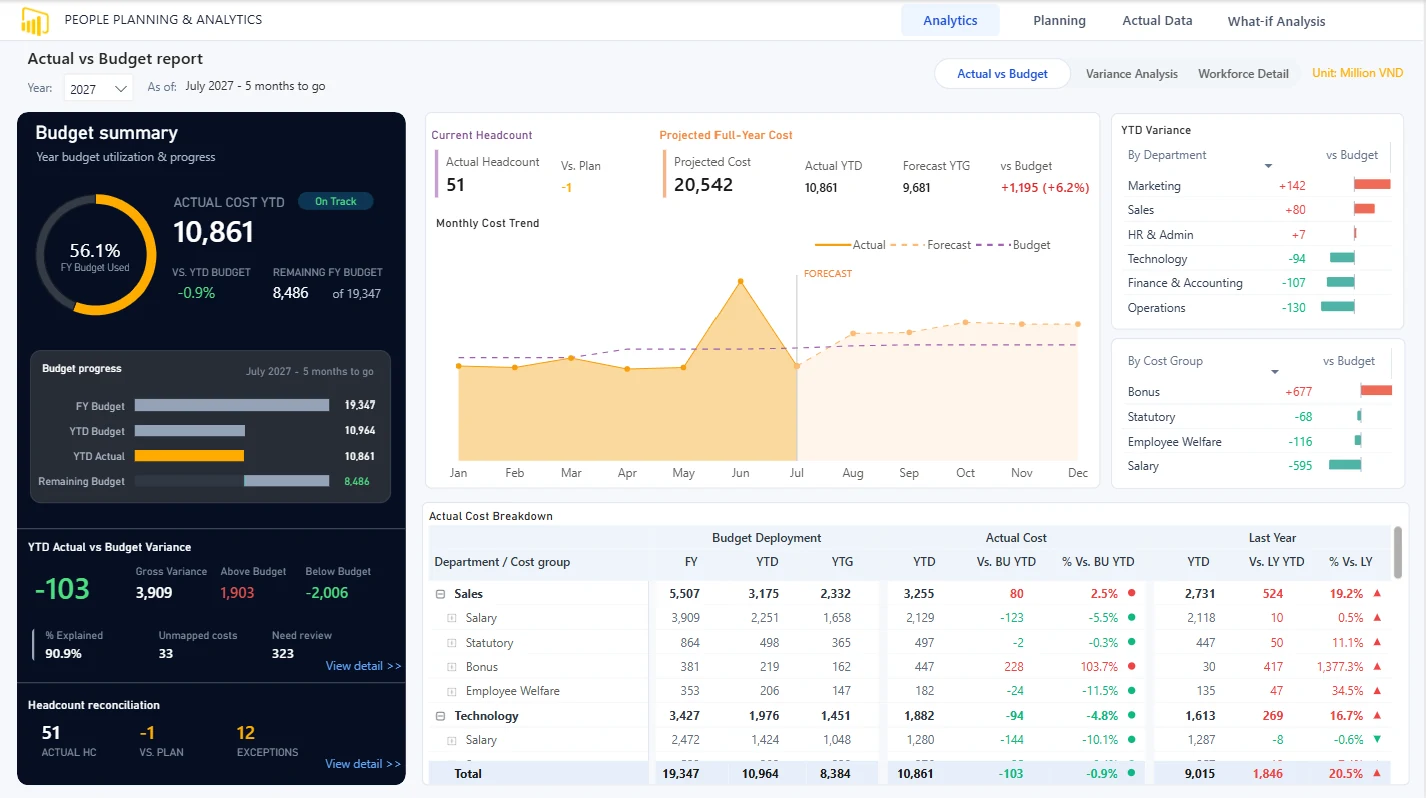 Actual and variance workspace